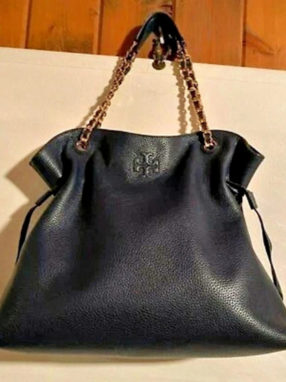 Tory Burch Marion Chain Slouchy Tote Black Leather Bag